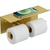 imageFORIOUS Toilet Paper Holder with Shelf 304 Stainless Steel Wall Mount Commercial Toilet Paper Dispenser Double Tissue Roll Holder for Bathroom 2 Pack Brushed NickelBrushed Gold