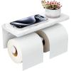 imageFORIOUS Toilet Paper Holder with Shelf Marble Wall Mount Tissue Roll Holder for Bathroom Washroom 304 Stainless Steel Double Commercial Toilet Tissue Dispensers with Phone Shelf Matte BlackWhite