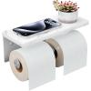 imageFORIOUS Toilet Paper Holder with Shelf Marble Wall Mount Tissue Roll Holder for Bathroom Washroom 304 Stainless Steel Double Commercial Toilet Tissue Dispensers with Phone Shelf Matte BlackBrushed Nickel