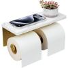 imageFORIOUS Toilet Paper Holder with Shelf Marble Wall Mount Tissue Roll Holder for Bathroom Washroom 304 Stainless Steel Double Commercial Toilet Tissue Dispensers with Phone Shelf Matte BlackBrushed Gold