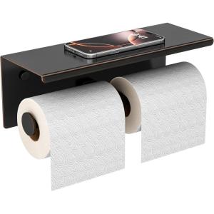 imageFORIOUS Double Toilet Paper Holder with Shelf Wall Mount Tissue Roll Holder for Bathroom 304 Stainless Steel Commercial Toilet Tissue Dispensers with Phone Shelf 1 Oil Rubbed BronzeOil Rubbed Bronze