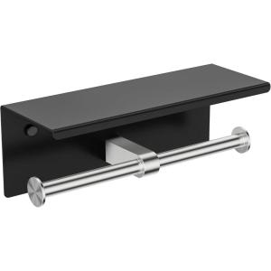 imageFORIOUS Double Toilet Paper Holder with Shelf Wall Mount Tissue Roll Holder for Bathroom 304 Stainless Steel Commercial Toilet Tissue Dispensers with Phone Shelf 1 Oil Rubbed BronzeMatte Black  Stainless Steel