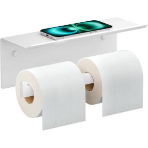 imageFORIOUS Toilet Paper Holder with Shelf 304 Stainless Steel Wall Mount Commercial Toilet Paper Dispenser Double Tissue Roll Holder for Bathroom 2 Pack Brushed NickelWhite