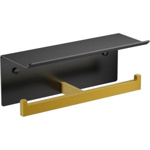 imageFORIOUS Toilet Paper Holder with Shelf 304 Stainless Steel Wall Mount Commercial Toilet Paper Dispenser Double Tissue Roll Holder for Bathroom 2 Pack Brushed NickelMatte Black  Brushed Gold