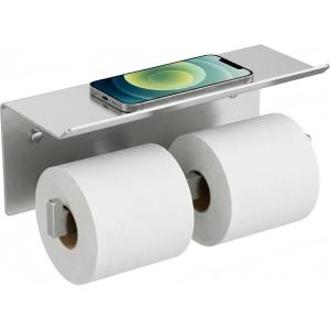 imageFORIOUS Toilet Paper Holder with Shelf 304 Stainless Steel Wall Mount Commercial Toilet Paper Dispenser Double Tissue Roll Holder for Bathroom 2 Pack Brushed NickelStainless Steel