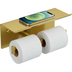 imageFORIOUS Toilet Paper Holder with Shelf 304 Stainless Steel Wall Mount Commercial Toilet Paper Dispenser Double Tissue Roll Holder for Bathroom 2 Pack Brushed NickelBrushed Gold