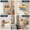 imageFORIOUS Paper Towel Holder with Shelf SUS304 Stainless Steel Paper Towel Holder with Storage Spice Shelf Heavy Duty Wall Mount Screw Paper Roll Organizer for Kitchen Bathroom RV and Shop SliverBrushed Gold