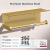 imageFORIOUS Paper Towel Holder with Shelf SUS304 Stainless Steel Paper Towel Holder with Storage Spice Shelf Heavy Duty Wall Mount Screw Paper Roll Organizer for Kitchen Bathroom RV and Shop SliverBrushed Gold
