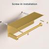 imageFORIOUS Paper Towel Holder with Shelf SUS304 Stainless Steel Paper Towel Holder with Storage Spice Shelf Heavy Duty Wall Mount Screw Paper Roll Organizer for Kitchen Bathroom RV and Shop SliverBrushed Gold