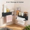 imageFORIOUS Paper Towel Holder with Shelf SUS304 Stainless Steel Paper Towel Holder with Storage Spice Shelf Heavy Duty Wall Mount Screw Paper Roll Organizer for Kitchen Bathroom RV and Shop SliverMattle Black