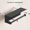 imageFORIOUS Paper Towel Holder with Shelf SUS304 Stainless Steel Paper Towel Holder with Storage Spice Shelf Heavy Duty Wall Mount Screw Paper Roll Organizer for Kitchen Bathroom RV and Shop SliverMattle Black