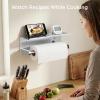 imageFORIOUS Paper Towel Holder with Shelf SUS304 Stainless Steel Paper Towel Holder with Storage Spice Shelf Heavy Duty Wall Mount Screw Paper Roll Organizer for Kitchen Bathroom RV and Shop SliverChrome
