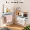 imageFORIOUS Paper Towel Holder with Shelf SUS304 Stainless Steel Paper Towel Holder with Storage Spice Shelf Heavy Duty Wall Mount Screw Paper Roll Organizer for Kitchen Bathroom RV and Shop SliverSliver