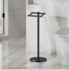imageFORIOUS Toilet Paper Holder Wall Mount Stainless Steel Rustproof Double Post Pivoting Tissue Roll Holder for Bathroom Commercial Toilet Paper Dispenser Oil Rubbed BronzeMatte Black