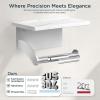 imageFORIOUS Toilet Paper Holder with Phone Shelf Natural Marble Wall Mount Tissue Roll Holder for Bathroom Washroom 304 Stainless Steel Commercial Toilet Tissue Dispensers with Shelf Matte BlackBrushed Nickel