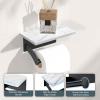 imageFORIOUS Toilet Paper Holder with Phone Shelf Natural Marble Wall Mount Tissue Roll Holder for Bathroom Washroom 304 Stainless Steel Commercial Toilet Tissue Dispensers with Shelf Matte BlackMatte Black