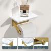 imageFORIOUS Toilet Paper Holder with Phone Shelf Natural Marble Wall Mount Tissue Roll Holder for Bathroom Washroom 304 Stainless Steel Commercial Toilet Tissue Dispensers with Shelf Matte BlackBrushed Gold