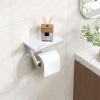 imageFORIOUS Toilet Paper Holder with Phone Shelf Natural Marble Wall Mount Tissue Roll Holder for Bathroom Washroom 304 Stainless Steel Commercial Toilet Tissue Dispensers with Shelf Matte BlackWhite
