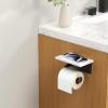 imageFORIOUS Toilet Paper Holder with Phone Shelf Natural Marble Wall Mount Tissue Roll Holder for Bathroom Washroom 304 Stainless Steel Commercial Toilet Tissue Dispensers with Shelf Matte BlackMatte Black