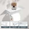 imageFORIOUS Toilet Paper Holder with Phone Shelf Natural Marble Wall Mount Tissue Roll Holder for Bathroom Washroom 304 Stainless Steel Commercial Toilet Tissue Dispensers with Shelf Matte BlackWhite