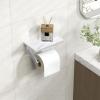 imageFORIOUS Toilet Paper Holder with Phone Shelf Natural Marble Wall Mount Tissue Roll Holder for Bathroom Washroom 304 Stainless Steel Commercial Toilet Tissue Dispensers with Shelf Matte BlackBrushed Nickel