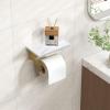imageFORIOUS Toilet Paper Holder with Phone Shelf Natural Marble Wall Mount Tissue Roll Holder for Bathroom Washroom 304 Stainless Steel Commercial Toilet Tissue Dispensers with Shelf Matte BlackBrushed Gold