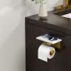 imageFORIOUS Toilet Paper Holder with Phone Shelf Natural Marble Wall Mount Tissue Roll Holder for Bathroom Washroom 304 Stainless Steel Commercial Toilet Tissue Dispensers with Shelf Matte BlackBrushed Gold