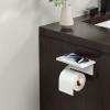 imageFORIOUS Toilet Paper Holder with Phone Shelf Natural Marble Wall Mount Tissue Roll Holder for Bathroom Washroom 304 Stainless Steel Commercial Toilet Tissue Dispensers with Shelf Matte BlackWhite