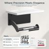 imageFORIOUS Toilet Paper Holder with Phone Shelf Natural Marble Wall Mount Tissue Roll Holder for Bathroom Washroom 304 Stainless Steel Commercial Toilet Tissue Dispensers with Shelf Matte BlackMatte Black