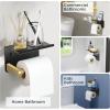 imageFORIOUS Toilet Paper Holder with Shelf Adhesive or Screw Wall Mount Toilet Paper Roll Holder for Bathroom SUS 304 Stainless Steel Commercial Toilet Tissue Holder Dispenser Oil Rubbed BronzeMatte Black  Brushed Gold