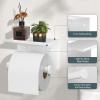 imageFORIOUS Toilet Paper Holder with Shelf Adhesive or Screw Wall Mount Toilet Paper Roll Holder for Bathroom SUS 304 Stainless Steel Commercial Toilet Tissue Holder Dispenser Oil Rubbed BronzeWhite