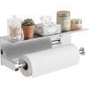 imageFORIOUS Paper Towel Holder with Shelf SUS304 Stainless Steel Paper Towel Holder with Storage Spice Shelf Heavy Duty Wall Mount Screw Paper Roll Organizer for Kitchen Bathroom RV and Shop SliverChrome