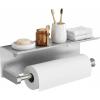 imageFORIOUS Paper Towel Holder with Shelf SUS304 Stainless Steel Paper Towel Holder with Storage Spice Shelf Heavy Duty Wall Mount Screw Paper Roll Organizer for Kitchen Bathroom RV and Shop SliverSliver