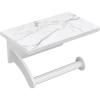 imageFORIOUS Toilet Paper Holder with Phone Shelf Natural Marble Wall Mount Tissue Roll Holder for Bathroom Washroom 304 Stainless Steel Commercial Toilet Tissue Dispensers with Shelf Matte BlackWhite