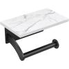 imageFORIOUS Toilet Paper Holder with Phone Shelf Natural Marble Wall Mount Tissue Roll Holder for Bathroom Washroom 304 Stainless Steel Commercial Toilet Tissue Dispensers with Shelf Matte BlackMatte Black