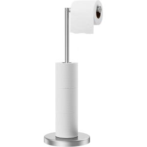 imageFORIOUS Toilet Paper Holder Stand Modern Free Standing Tissue Roll Holder for Bathroom Durable SUS 304 Stainless Steel and Weighted Base Storage for 4 Rolls Matte Black amp Brushed Gold 232 HBrushed Nickel