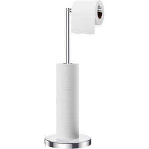 imageFORIOUS Toilet Paper Holder Stand Modern Free Standing Tissue Roll Holder for Bathroom Durable SUS 304 Stainless Steel and Weighted Base Storage for 4 Rolls Matte Black amp Brushed Gold 232 HChrome