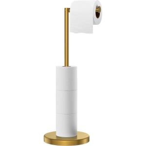 imageFORIOUS Toilet Paper Holder Stand Modern Free Standing Tissue Roll Holder for Bathroom Durable SUS 304 Stainless Steel and Weighted Base Storage for 4 Rolls Matte Black amp Brushed Gold 232 HBrushed Gold