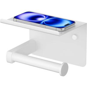 imageFORIOUS Toilet Paper Holder with Shelf Adhesive or Screw Wall Mount Toilet Paper Roll Holder for Bathroom SUS 304 Stainless Steel Commercial Toilet Tissue Holder Dispenser Oil Rubbed BronzeWhite