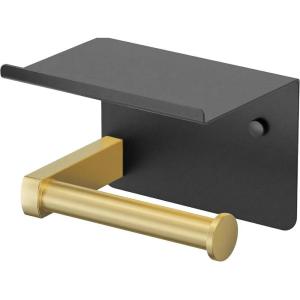 imageFORIOUS Toilet Paper Holder with Shelf Adhesive or Screw Wall Mount Toilet Paper Roll Holder for Bathroom SUS 304 Stainless Steel Commercial Toilet Tissue Holder Dispenser Oil Rubbed BronzeMatte Black  Brushed Gold