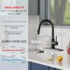 imageFORIOUS Black Bar Sink Faucet for Kitchen Sink Modern Single Handle Kitchen Faucet with Pull Down Sprayer Stainless Steel High Arc with Deck Plate for 1 or 3 Hole Suitable for Bathroom RV CamperMatte Black