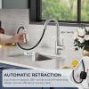 imageFORIOUS Black Bar Sink Faucet for Kitchen Sink Modern Single Handle Kitchen Faucet with Pull Down Sprayer Stainless Steel High Arc with Deck Plate for 1 or 3 Hole Suitable for Bathroom RV CamperStainless Steel