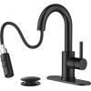 imageFORIOUS Black Bathroom Faucet 1 or 3 Hole Single Handle Matte Black Bathroom Sink Faucet 2 Pack with cUPC Supply Line and Pop Up Drain Suitable for Bar RV Vanity Restroom CommerialMatte Black