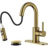 imageFORIOUS Black Bathroom Faucet 1 or 3 Hole Single Handle Matte Black Bathroom Sink Faucet 2 Pack with cUPC Supply Line and Pop Up Drain Suitable for Bar RV Vanity Restroom CommerialBrushed Gold