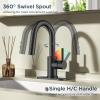 imageFORIOUS Matte Black Bathroom Faucet 1 Hole 360 Swivel Single Handle Bathroom Sink Faucet with Pop Up Drain