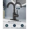 imageFORIOUS Matte Black Bathroom Faucet 1 Hole 360 Swivel Single Handle Bathroom Sink Faucet with Pop Up Drain