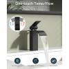 imageFORIOUS Matte Black Waterfall Bathroom Faucets 1 or 3 Hole Vanity Single Bathroom Sink Faucet with cUPC Supply Line and Pop Up Drain Suitable for Basin Rv Restroom SinkMatte Black
