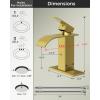 imageFORIOUS Matte Black Waterfall Bathroom Faucets 1 or 3 Hole Vanity Single Bathroom Sink Faucet with cUPC Supply Line and Pop Up Drain Suitable for Basin Rv Restroom SinkBrushed Gold
