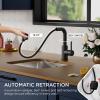 imageFORIOUS Modern Bar Sink Faucet Brushed Nickel Stainless Steel Single Handle Small Kitchen Sink Faucet with Pull Out Sprayer 360 Swivel Spout LShaped Design Suitable for Camper Outdoor Bathroom RVMatte Black