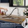 imageFORIOUS Modern Bar Sink Faucet Brushed Nickel Stainless Steel Single Handle Small Kitchen Sink Faucet with Pull Out Sprayer 360 Swivel Spout LShaped Design Suitable for Camper Outdoor Bathroom RVStainless Steel
